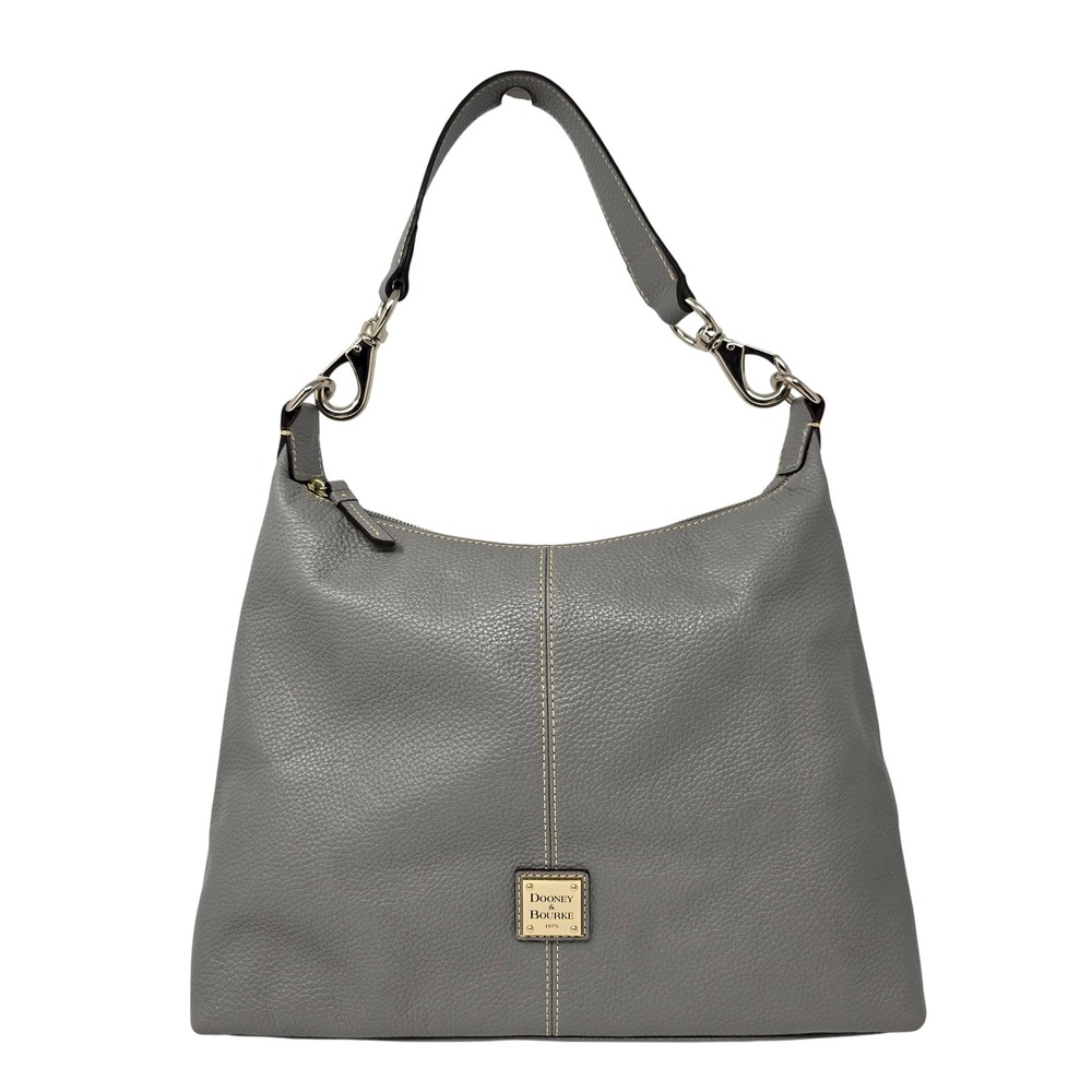 Dooney & Bourke Grey Pebbled Leather Hobo Shoulder Bag Grey Gold Hardware